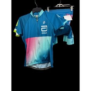 Women's NWT M Hincapie Top & Bottom Cycling Clothes‎  SPONSOR LOGOS ALL OVER
